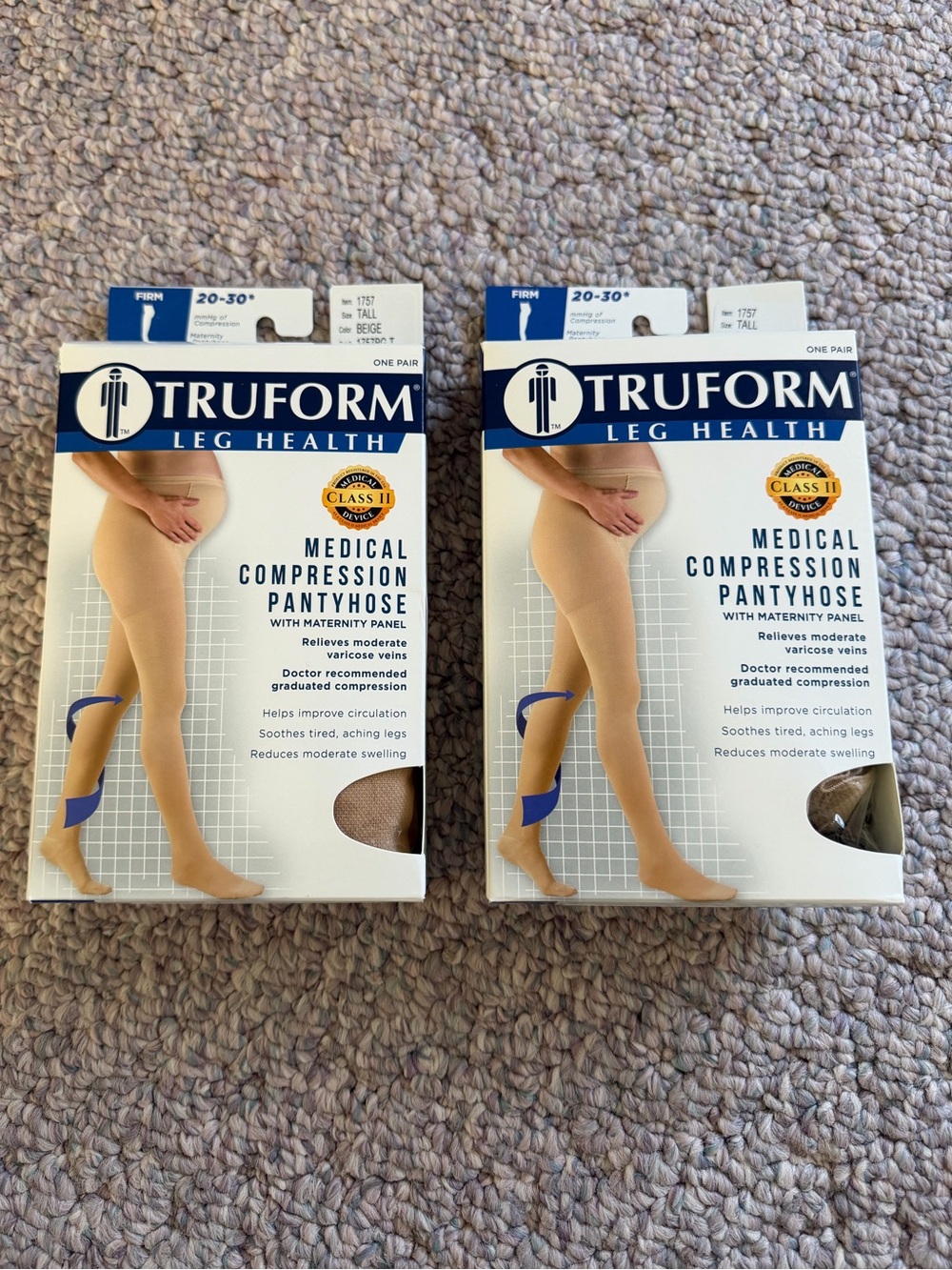 TRUFORM Medical Compression Pantyhose with Maternity Panel - Beige